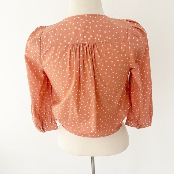 Madewell Wrap Top in Star Scatter Print Coral Cropped Top | XXS - Picture 9 of 12